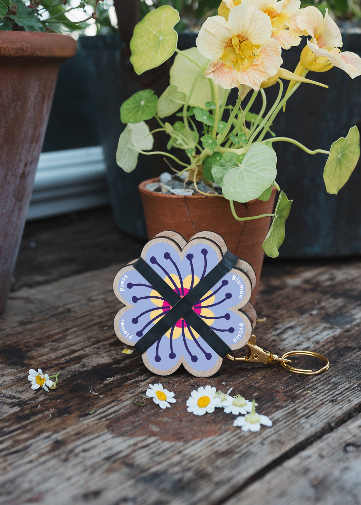 Keyring Flower Press - Pinks &amp; Blues